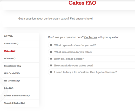 Cakes FAQ page (white space)